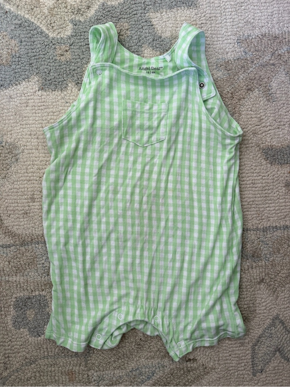 Angel Dear Green and White Gingham Baby Romper